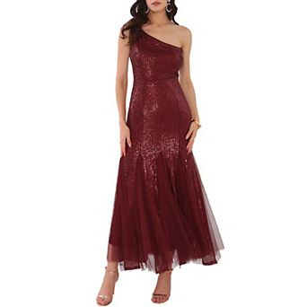 Women's Sequin Cocktail Dress Maxi One Shoulder Mermaid Prom Evening Wedding Dresses