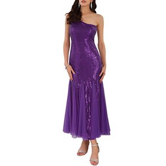 Women's Sequin Cocktail Dress Maxi One Shoulder Mermaid Prom Evening Wedding Dresses