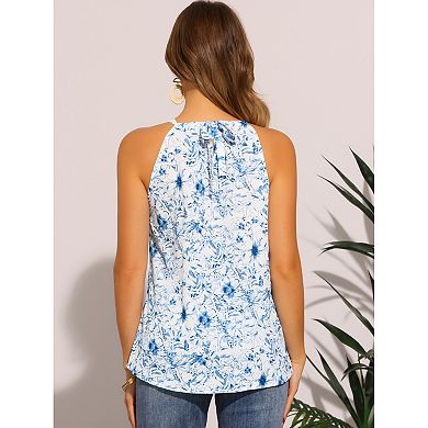 Sleeveless Blouse for Women's Floral Casual Elegant Tie Back Halter Neck Tops