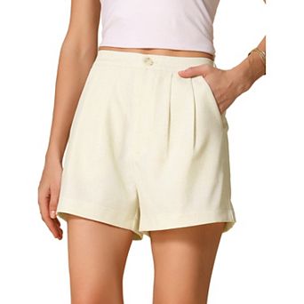 Pleated Shorts for Women's Elastic High Waist Packets Summer Casual Shorts