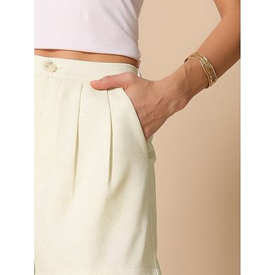 Pleated Shorts for Women's Elastic High Waist Packets Summer Casual Shorts