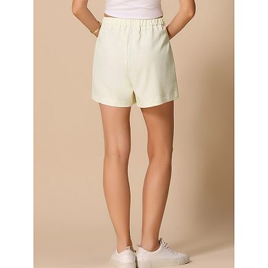 Pleated Shorts for Women's Elastic High Waist Packets Summer Casual Shorts