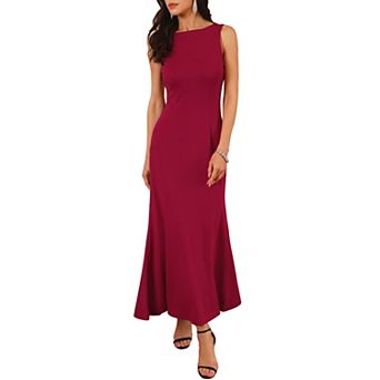 Women's Boat Neck Dresses Sleeveless Elegant Cocktail Maxi Dress