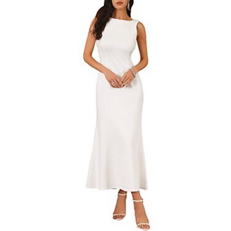 Women's Boat Neck Dresses Sleeveless Elegant Cocktail Maxi Dress