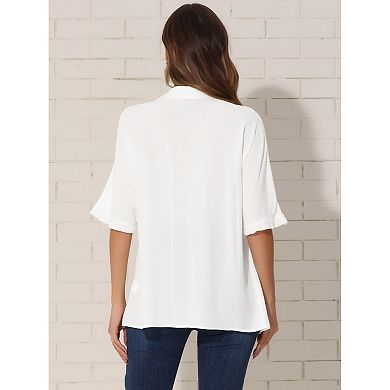 Babydoll Blouse for Women's Casual Half Sleeve Ruffle Button Down Shirt Top