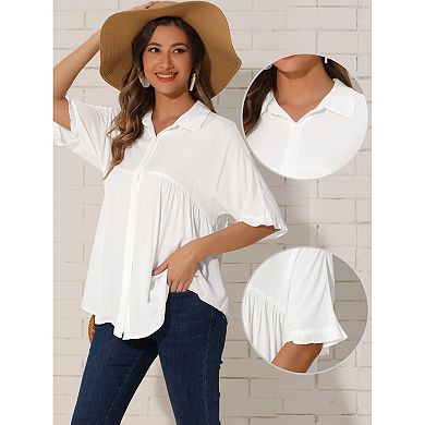 Babydoll Blouse for Women's Casual Half Sleeve Ruffle Button Down Shirt Top