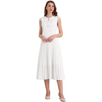 Women's Tie Neck Dress Midi A-Line Sleeveless Pleated Dress