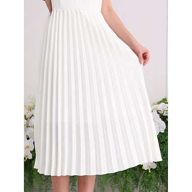 Women's Tie Neck Dress Midi A-Line Sleeveless Pleated Dress