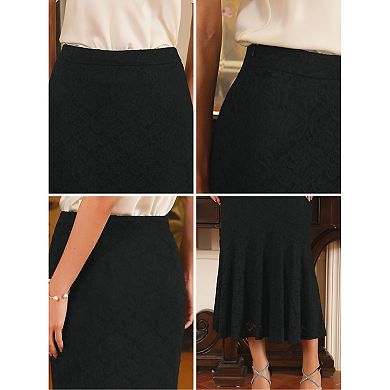 Women's Lace Floral Skirts Ruffle Hem High Waist Cocktail Midi Skirt
