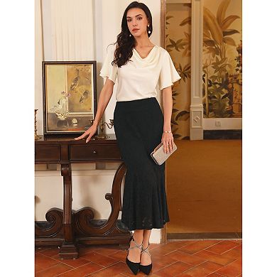 Women's Lace Floral Skirts Ruffle Hem High Waist Cocktail Midi Skirt