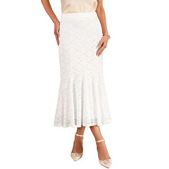 Women's Lace Floral Skirts Ruffle Hem High Waist Cocktail Midi Skirt