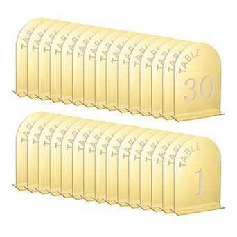 30 pc 4.8" x 7" Gold Arch Acrylic Sign with Stand, Acrylic Arch Table Number Holders (Number 1-30)
