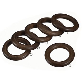 6 pc Wooden Curtain Drapery Rings, 2.75 Inch Curtain Wood Ring Hook with Screw Eye