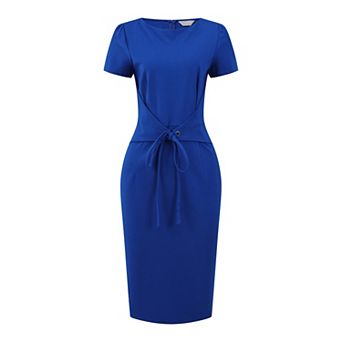Women's Wear to Work Pencil Dress Boat Neck Tie Waist Short Sleeve Sheath Dresses