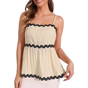 Summer Cami Top for Women's Adjustable Spaghetti Straps Sleeveless Contrast Color Peplum Tank Tops