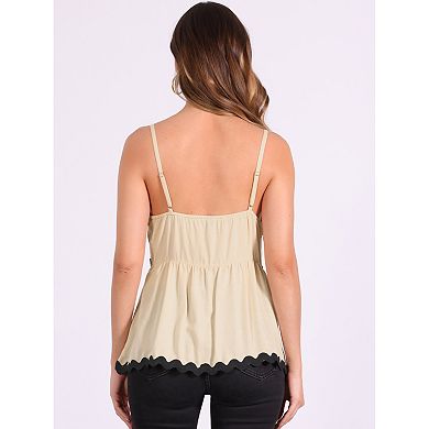 Summer Cami Top for Women's Adjustable Spaghetti Straps Sleeveless Contrast Color Peplum Tank Tops