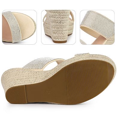 Platform Rhinestones Espadrille Wedge Sandals for Women