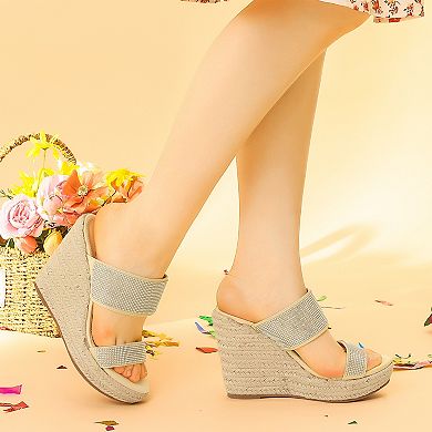Platform Rhinestones Espadrille Wedge Sandals for Women