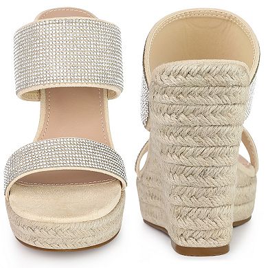 Platform Rhinestones Espadrille Wedge Sandals for Women