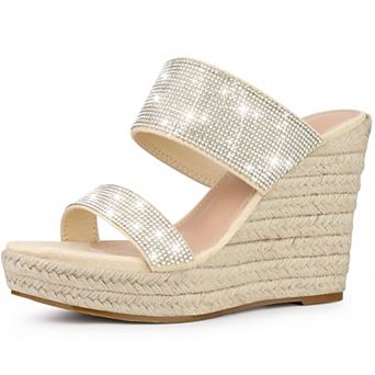 Platform Rhinestones Espadrille Wedge Sandals for Women