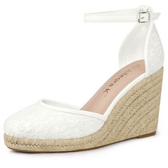 Women's Closed Toe Espadrille Platform Heels Lace Wedge Sandals