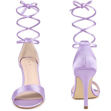 Lace Up Satin Heel Stiletto Heel Sandals for Women