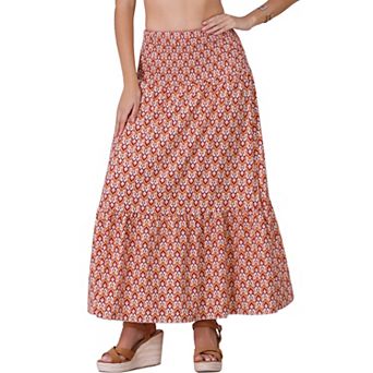 Women's Summer Skirt Casual Smocked Waist Flowy Swing Floral Maxi Skirts