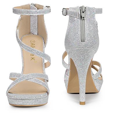 Platform Glitter Strappy Stiletto Heels Sandals for Women