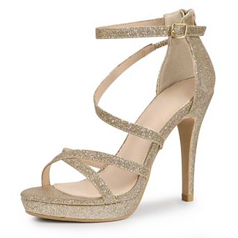 Platform Glitter Strappy Stiletto Heels Sandals for Women