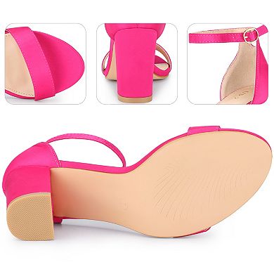 Open Toe High Heel Ankle Strap Satin Block Heels Sandals for Women