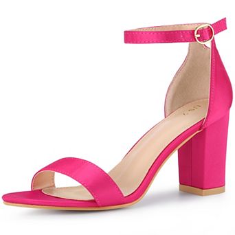Open Toe High Heel Ankle Strap Satin Block Heels Sandals for Women