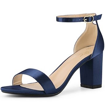 Open Toe High Heel Ankle Strap Satin Block Heels Sandals for Women