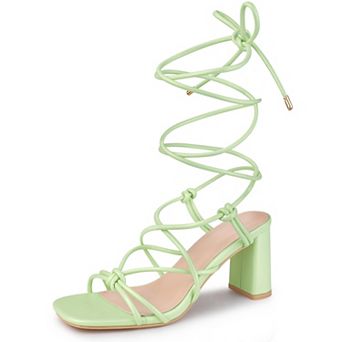Strappy Heels Knots Square Toe Block Heel Lace Up Sandals for Women