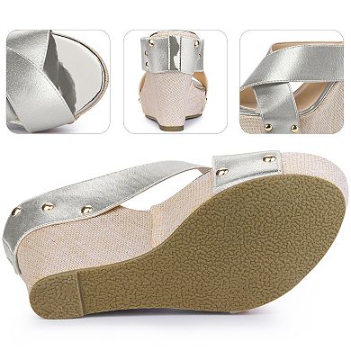 Open Toe Platform Linen Slide Wedge Sandals for Women