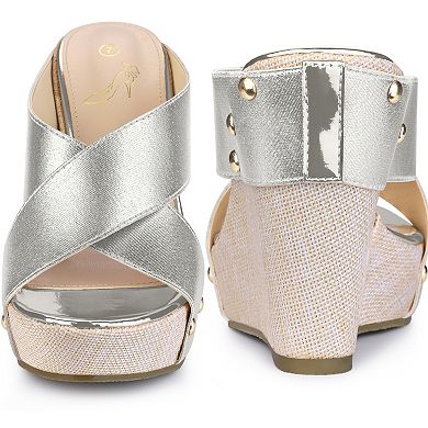 Open Toe Platform Linen Slide Wedge Sandals for Women