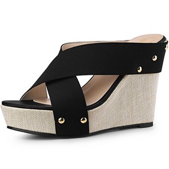 Open Toe Platform Linen Slide Wedge Sandals for Women