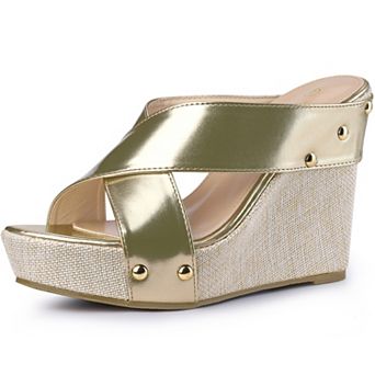 Open Toe Platform Linen Slide Wedge Sandals for Women