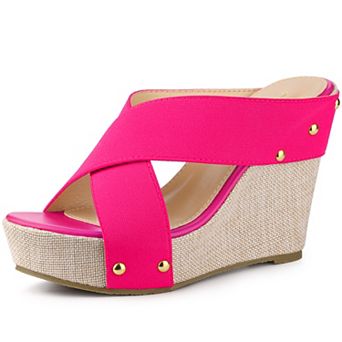Open Toe Platform Linen Slide Wedge Sandals for Women
