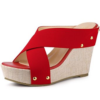 Open Toe Platform Linen Slide Wedge Sandals for Women