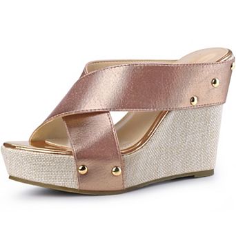 Open Toe Platform Linen Slide Wedge Sandals for Women