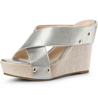 Open Toe Platform Linen Slide Wedge Sandals for Women