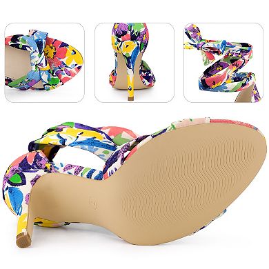 Floral Print Twist Lace Up Stiletto Heels Sandals for Women