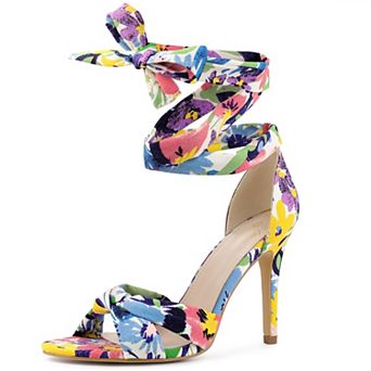 Floral Print Twist Lace Up Stiletto Heels Sandals for Women