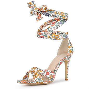 Floral Print Twist Lace Up Stiletto Heels Sandals for Women