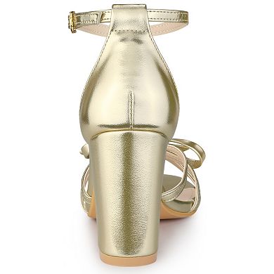 Women's Bow Decor Ankle Strap Block Heels Sandals