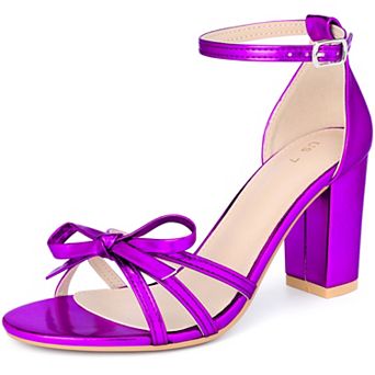 Women's Bow Decor Ankle Strap Block Heels Sandals