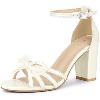 Women's Bow Decor Ankle Strap Block Heels Sandals