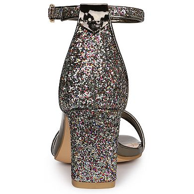 Women's Glitter Ankle Strap Chunky Heeled Sandals