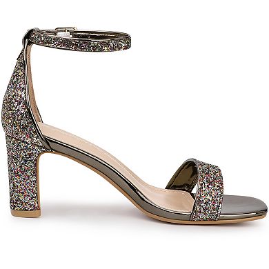 Women's Glitter Ankle Strap Chunky Heeled Sandals