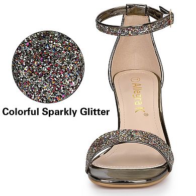 Women's Glitter Ankle Strap Chunky Heeled Sandals